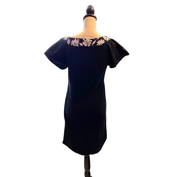 Banana Republic Womens Dress M Black Floral Embroidered Scoop Neck Cotton Preppy - Picture 2 of 14